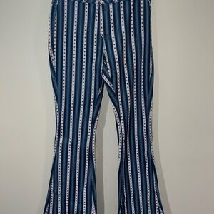 Rock & Roll Cowgirl Blue and White Striped Flare Pants